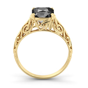 2 Carat 14K Yellow Gold Black Diamond "Adele" Engagement Ring