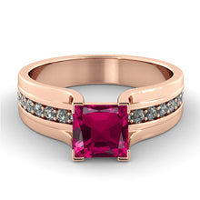 Load image into Gallery viewer, Princess Cut Ruby Engagement Ring Antique Style - Diamonds Mine