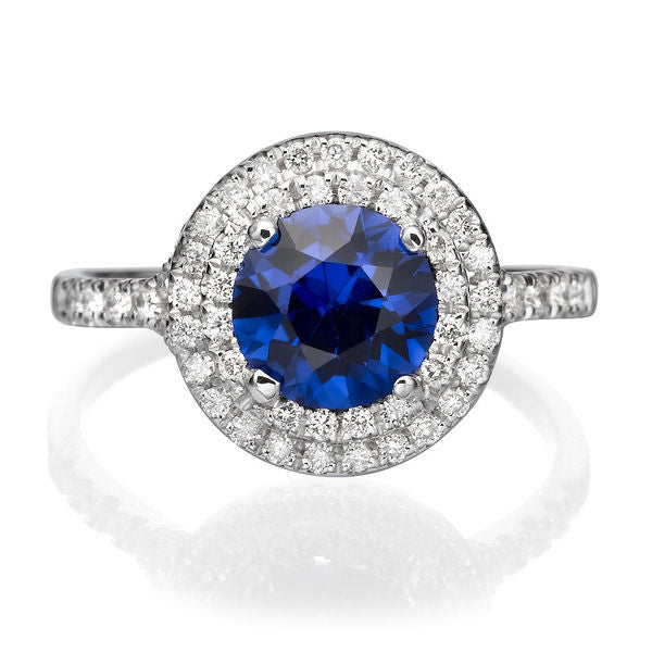 1.1 Carat 14K White Gold Blue Sapphire & Diamonds 