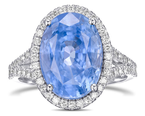 GRS NO HEAT 10.22 Carat Color-Changing Natural Sapphire and 0.70Ct Diamonds - 18 kt. White gold - Ring