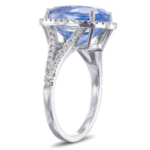 GRS NO HEAT 10.22 Carat Color-Changing Natural Sapphire and 0.70Ct Diamonds - 18 kt. White gold - Ring