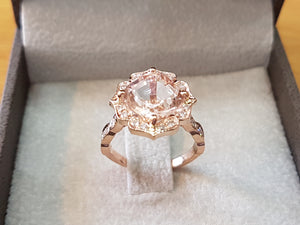 3.5 Carat 14K Rose Gold Morganite & Diamonds "Cathleen" Engagement Ring