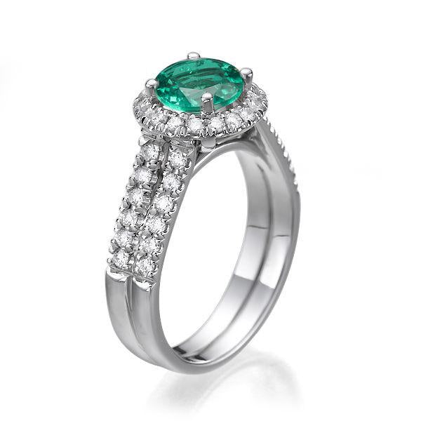 Emerald and Diamond Halo Ring - Diamonds Mine
