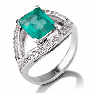 Unique Emerald Gemstone Diamonds Accented Ring - Diamonds Mine