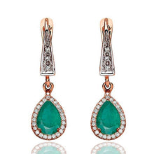 Load image into Gallery viewer, Emerald Dangle Earrings with 45 diamonds 14K - Diamonds Mine