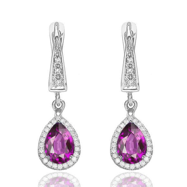 Amethyst Dangle Earrings with 45 diamonds 14K - Diamonds Mine