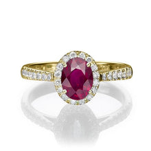 Load image into Gallery viewer, Oval Ruby and Diamond Halo Ring - Diamonds Mine