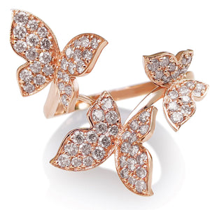 1.00 Carat Fancy Light Pink Diamonds Butterfly - 14 kt. Pink gold - Ring