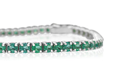 Load image into Gallery viewer, 5.47 Carat Natural Emerald Tennis Riviera 14 Kt. White Gold Bracelet