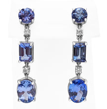 Load image into Gallery viewer, 3.33 Carat Tanzanite and 0.10 Ct Diamonds - 14 kt. White gold - Earrings