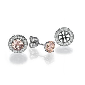 Morganite Stud Earrings with 40 diamonds 14K - Diamonds Mine