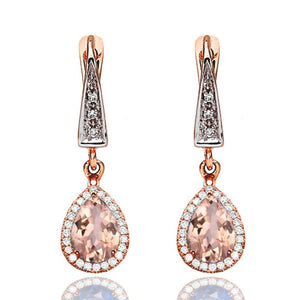 Morganite Dangle Earrings with 45 diamonds 14K - Diamonds Mine