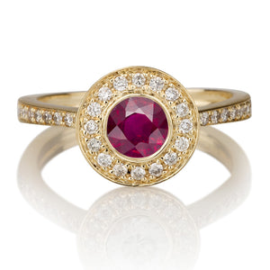 1.1 Carat 14K Yellow Gold Ruby & Diamonds "Hope" Engagement Ring