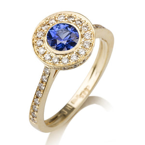 1.1 Carat 14K Yellow Gold Blue Sapphire & Diamonds "Hope" Engagement Ring