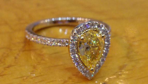 14K White Gold Natural Fancy Yellow Diamond Engagement Ring - Diamonds Mine