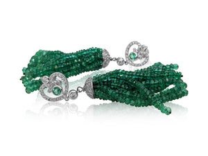 50.30 Carat Emerald and 1.26 Ct Diamonds, 18 Kt. White Gold, Earrings