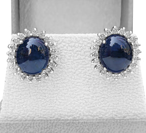20.07 Carat Blue Sapphire and 1.36 Ct Diamonds, 18 Kt. White Gold, Earrings