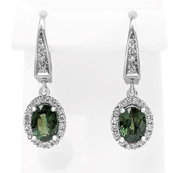 1.62 Carat Sapphire and 0.35 Diamonds Earrings - 14 kt. White gold - Earrings