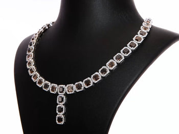 53.75 Carat Fancy Color Diamonds & 9.35 C Diamonds - 14 kt. White gold Necklace