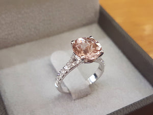 3.5 Carat 14K Rose Gold Morganite & Diamonds Engagement Ring