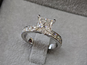 3 Carat 14K White Gold Princess Diamond Engagement Ring