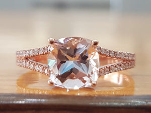 2 Carat Cushion Cut Morganite Engagement Ring - Diamonds Mine