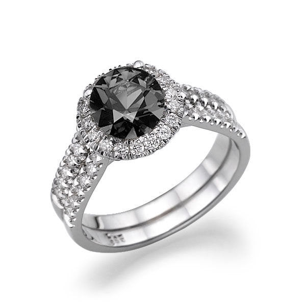Double Shank Halo Black Diamond Engagement Ring - Diamonds Mine