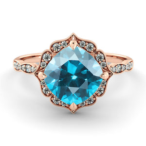 1.25 Carat 14K White Gold Aquamarine & Diamonds "Florence" Engagement Ring | Diamonds Mine