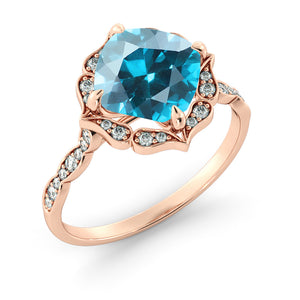 1.25 Carat 14K Rose Gold Aquamarine & Diamonds "Florence" Engagement Ring