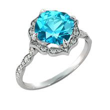 Load image into Gallery viewer, Flower Aquamarine Ring with Diamonds - Diamonds Mine