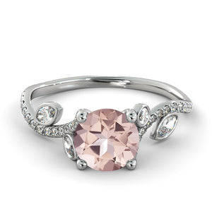 2 Carat 14K White Gold Morganite &quot;Lucia&quot; Engagement Ring - Diamonds Mine