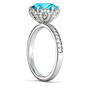 2 Carat 14K Yellow Gold Blue Topaz & Diamonds "Allison" Engagement Ring