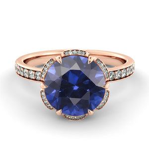 2 Carat 14K Rose Gold Blue Sapphire & Diamonds 