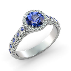 1.5 Carat 14K Yellow Gold Blue Sapphire & Diamonds "Beatrice" Engagement Ring
