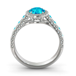 2.5 Carat 14K Yellow Gold Blue Topaz & Diamonds "Beatrice" Engagement Ring