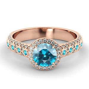2.5 Carat 14K Yellow Gold Aquamarine & Diamonds "Beatrice" Engagement Ring