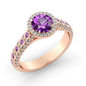 2.5 Carat 14K Rose Gold Amethyst & Diamonds "Beatrice" Engagement Ring | Diamonds Mine