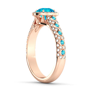 2.5 Carat 14K Rose Gold Blue Topaz & Diamonds "Beatrice" Engagement Ring