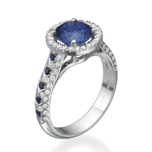 1.5 TCW 14K White Gold Blue Sapphire &quot;Beatrice&quot; Engagement Ring - Diamonds Mine