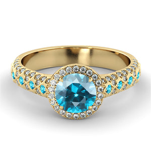 2.5 TCW 14K Yellow Gold Aquamarine &quot;Beatrice&quot; Engagement Ring - Diamonds Mine