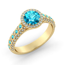 Load image into Gallery viewer, 2.5 Carat 14K Rose Gold Blue Topaz &amp; Diamonds &quot;Beatrice&quot; Engagement Ring