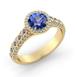 1.5 TCW 14K Yellow Gold Blue Sapphire "Beatrice" Engagement Ring - Diamonds Mine