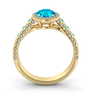 2.5 Carat 14K Yellow Gold Blue Topaz & Diamonds "Beatrice" Engagement Ring