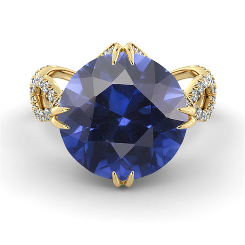 2.75 Carat 14K Yellow Gold Blue Sapphire & Diamonds 