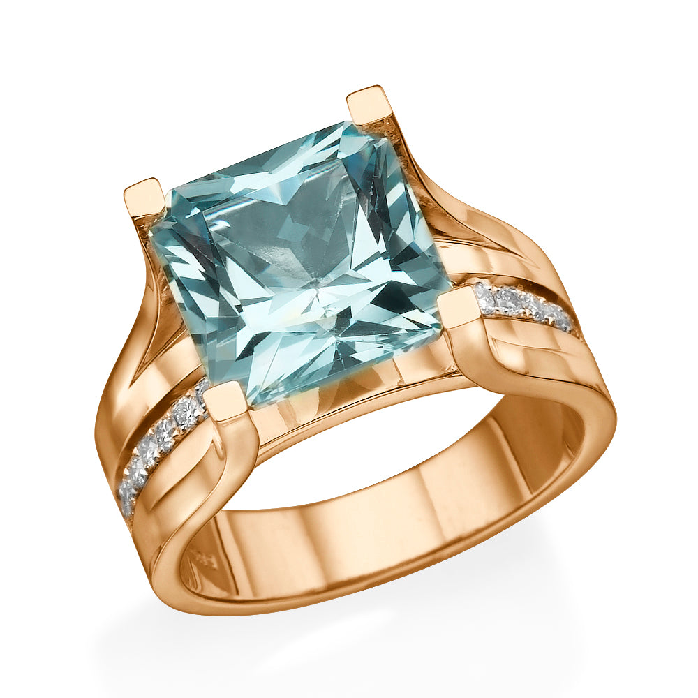 3.2 Carat 14K Rose Gold Aquamarine & Diamonds 