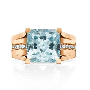 3.2 Carat 14K Rose Gold Aquamarine & Diamonds "Bridget" Engagement Ring