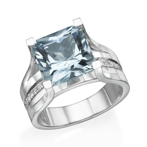 Vintage Diamonds Accented Aquamarine Ring - Diamonds Mine