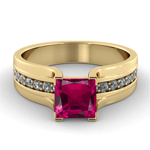 2.2 Carat 14K Yellow Gold Ruby & Diamonds "Bridget" Engagement Ring