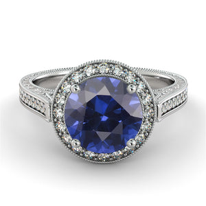 2.1 Carat 14K Yellow Gold Blue Sapphire & Diamonds "Barbara" Ring