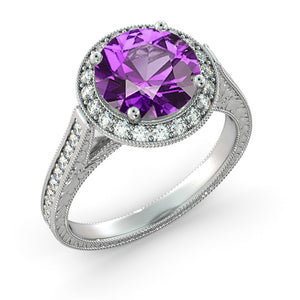 2.1 Carat 14K White Gold Amethyst & Diamonds "Barbara" Engagement Ring | Diamonds Mine